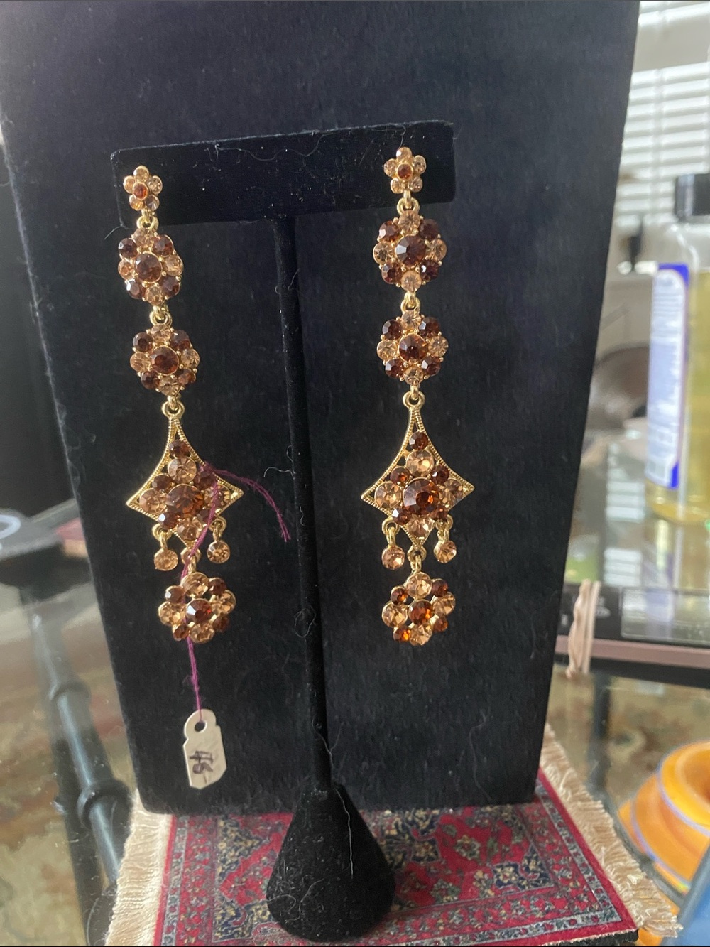 Gold-Tone Dangle Earrings with Amber Crystals - Women Jewelry